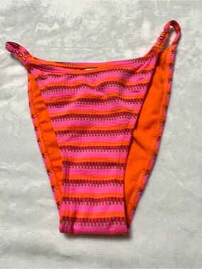 wild fable Textured Pink Orange Striped Beaded Bikini Bottom Boho Coastal Y2K S